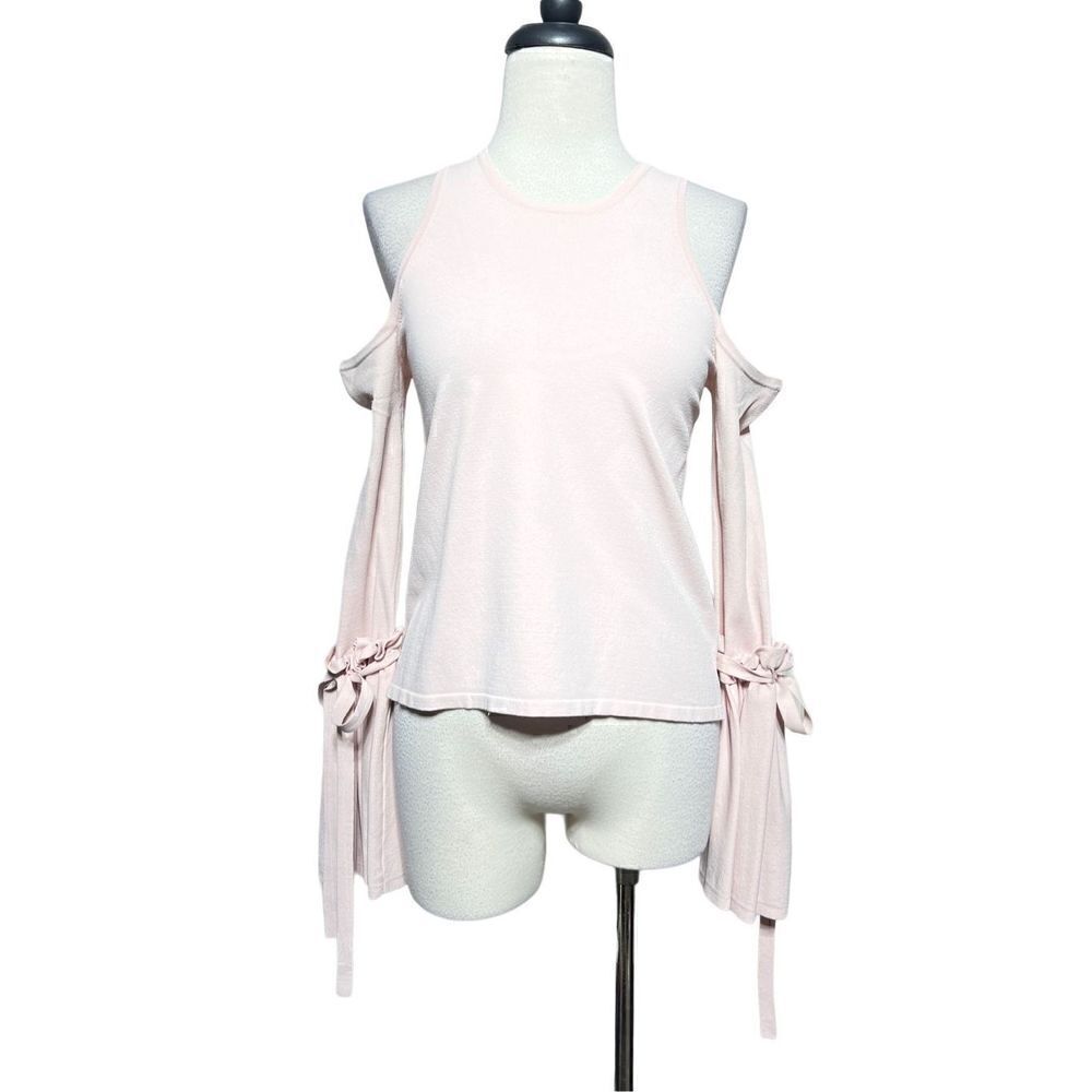 Milly Pink Cold Shoulder Long Ruffled Sleeve Sweater Size Small